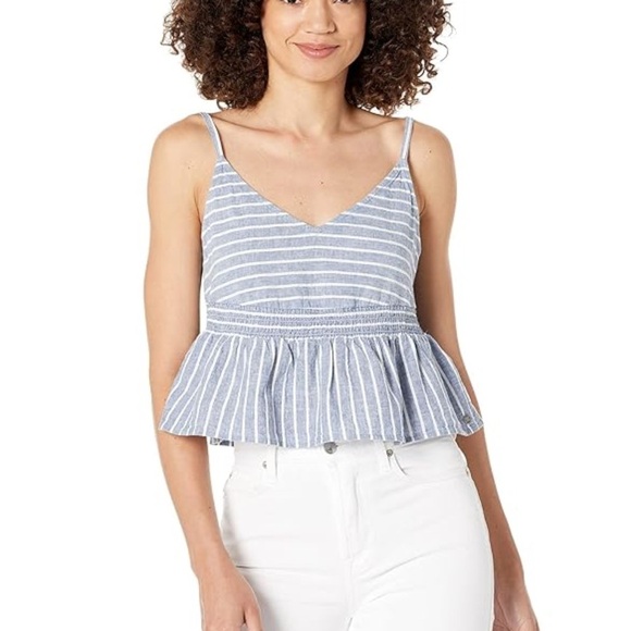 Roxy Tops - 2. NWT Roxy Striped Tiered Peplum Blue & White Cami V-Neck Top Size L